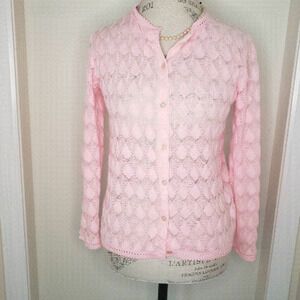 60s pink crochet cardigan